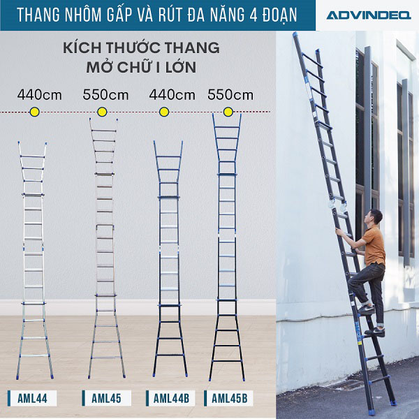 Bảng So sánh chiều cao thang nhôm AML Advindeq 