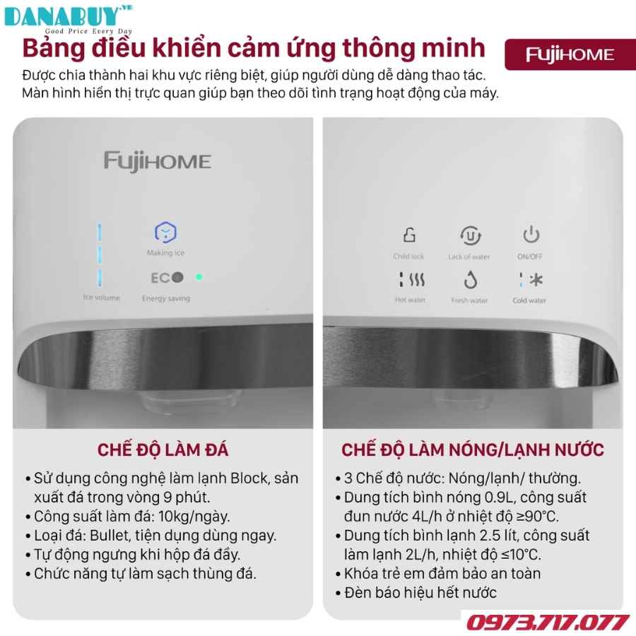 Cây nước nóng lạnh bình âm kèm chức năng làm đá Fujihome WD628C-IM