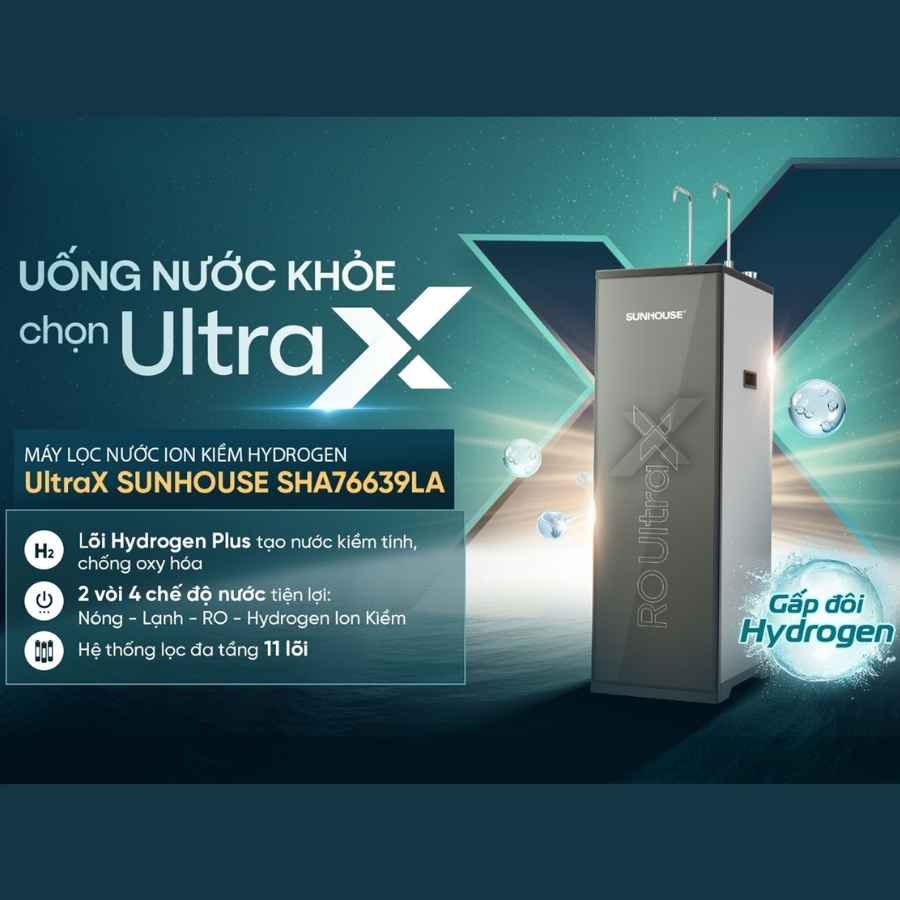 Máy lọc nước Sunhouse SHA76639LA ion kiềm hydrogen UltraX