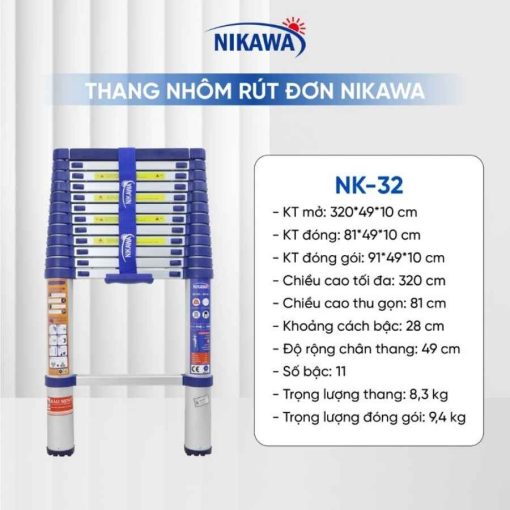 Thang nhôm rút đơn Nikawa NK-32 New