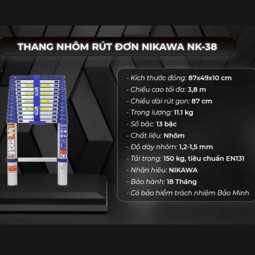 Thang nhôm rút đơn Nikawa NK-38 new