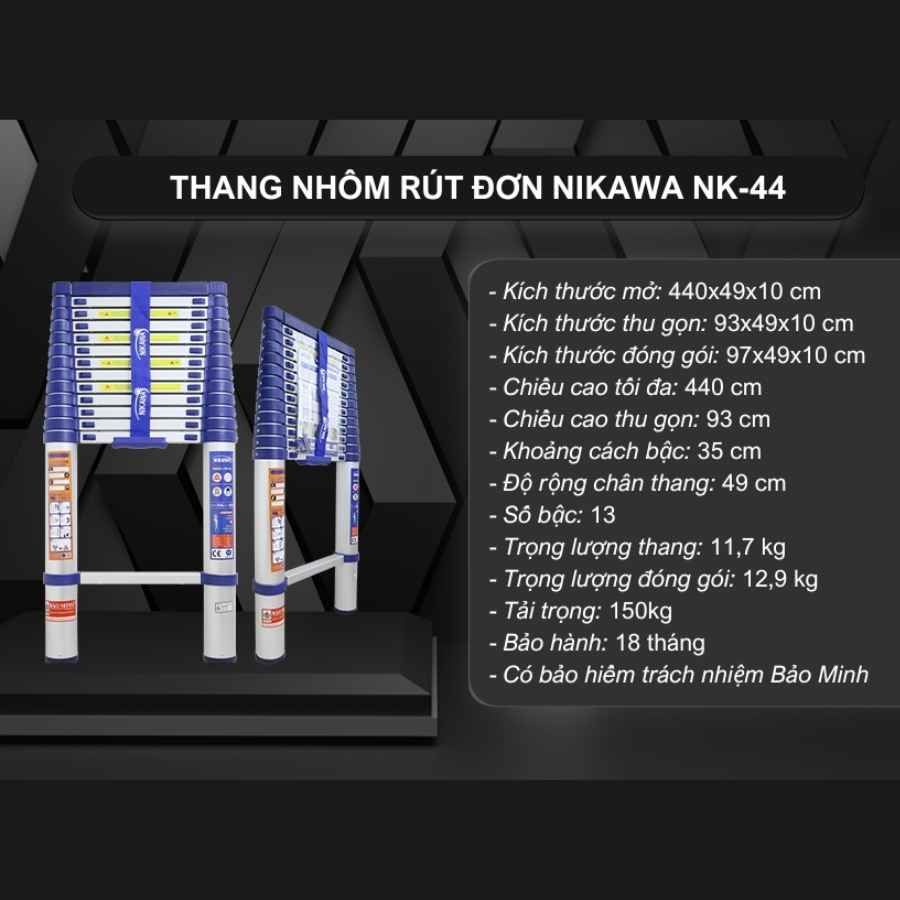 Thang nhôm rút đơn Nikawa NK-44 New