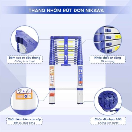 Thang nhôm rút đơn Nikawa NK-48 new