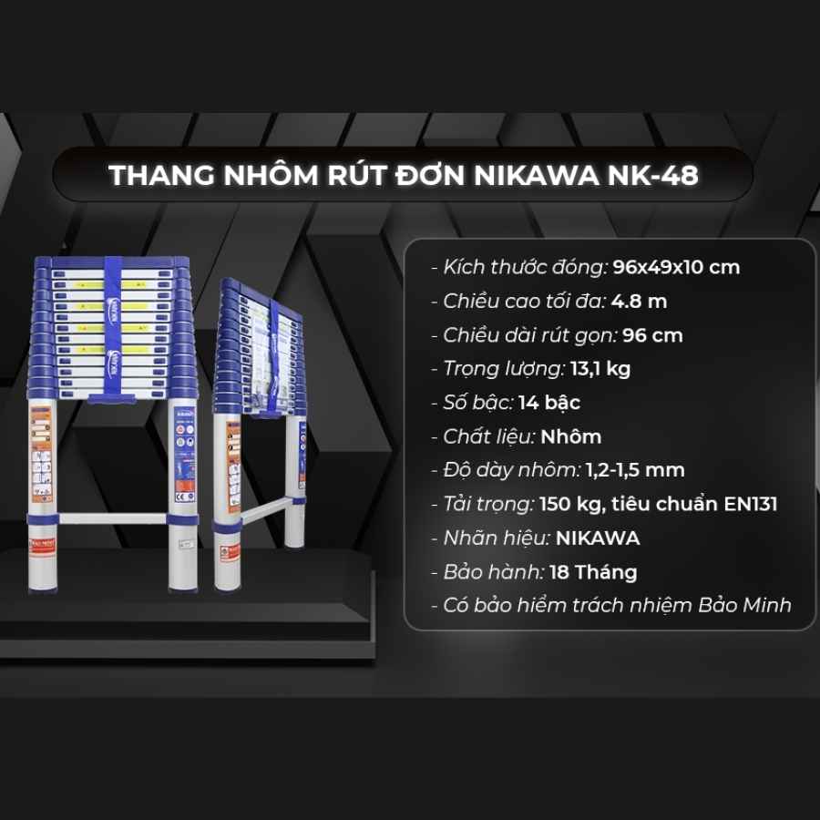 Thang nhôm rút đơn Nikawa NK-48 new