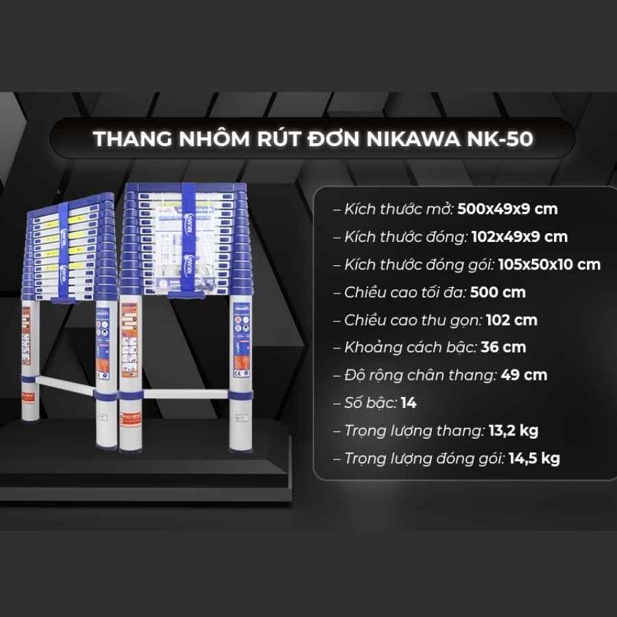 Thang nhôm rút đơn Nikawa NK-50 New