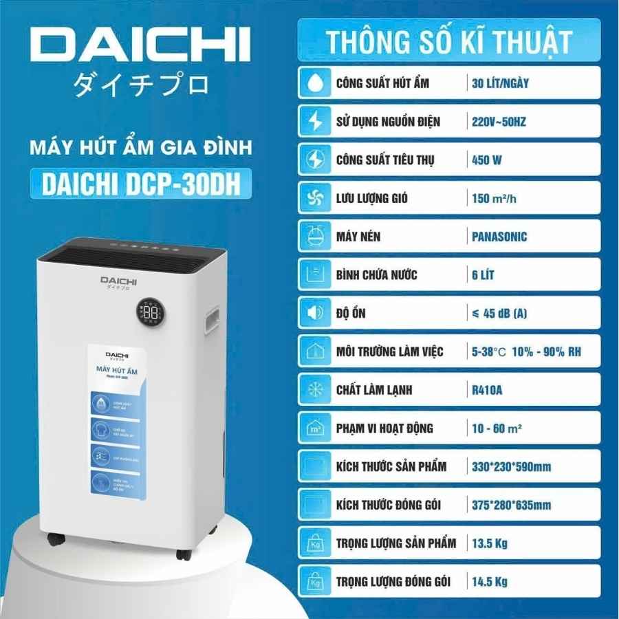 Máy hút ẩm Daichi DCP-30DH 30 Lít 2 Máy hút ẩm Daichi DCP-30DH 30 Lít