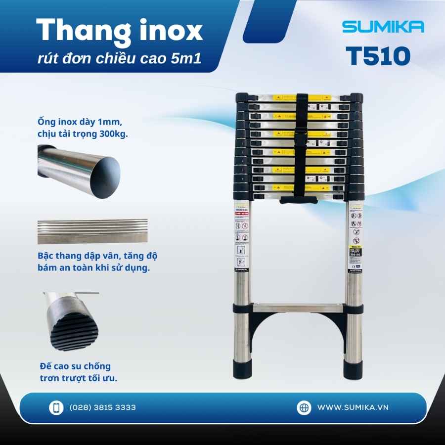 Thang rút inox SUMIKA T510 chiều cao 5.1m 6 Thang rút inox SUMIKA T510