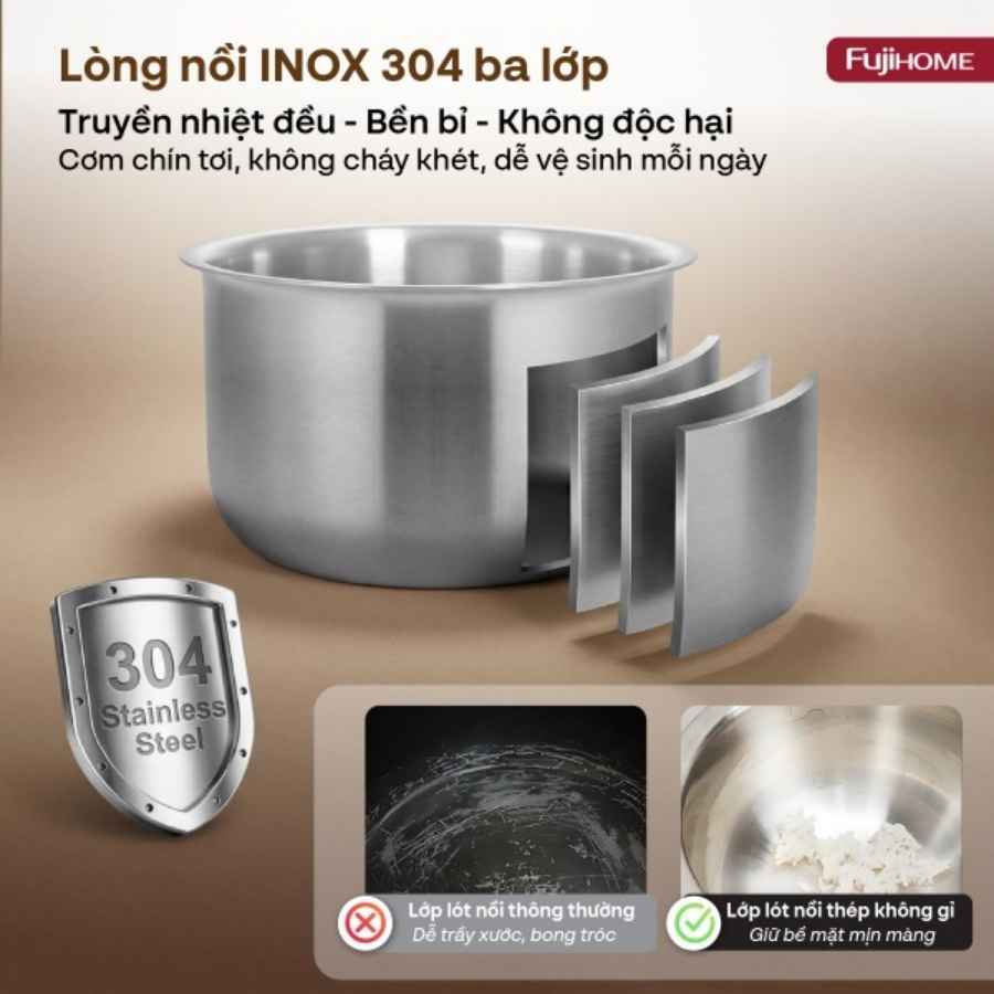 Nồi cơm điện Fujihome RC10ALS Inox LowSugar 17 Nồi cơm điện Fujihome RC10ALS Inox LowSugar