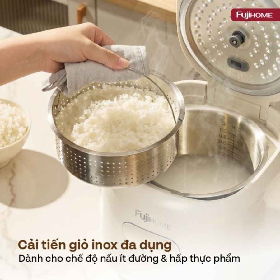 Nồi cơm điện Fujihome RC10ALS Inox LowSugar 4 Nồi cơm điện Fujihome RC10ALS Inox LowSugar