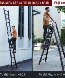Thang nhôm FUJIHOME ML44B (Black) gấp - Rút 4 đoạn 9 Thang nhôm FUJIHOME ML44B (Black) gấp - Rút 4 đoạn