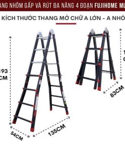 Thang nhôm FUJIHOME ML44B (Black) gấp - Rút 4 đoạn 8 Thang nhôm FUJIHOME ML44B (Black) gấp - Rút 4 đoạn