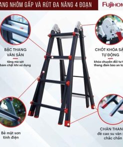 Thang nhôm FUJIHOME ML44B (Black) gấp - Rút 4 đoạn 7 Thang nhôm FUJIHOME ML44B (Black) gấp - Rút 4 đoạn