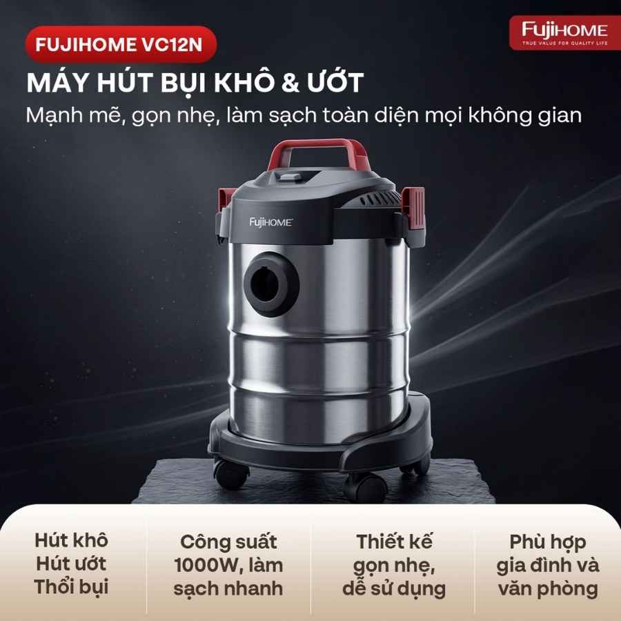 Máy hút bụi Fujihome VC12N khô ướt 2 Máy hút bụi Fujihome VC12N khô ướt