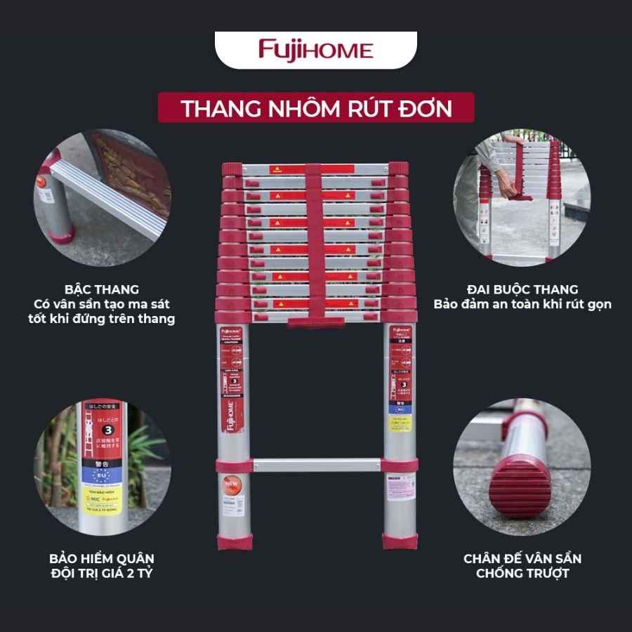Thang nhôm rút đơn FUJIHOME TLI440R 12 Thang nhôm rút đơn FUJIHOME TLI440R