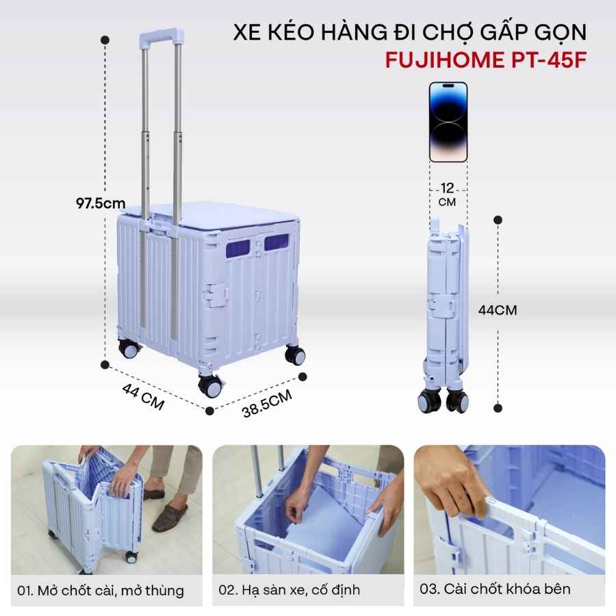 Xe kéo hàng FUJIHOME PT-45F đi chợ rút gọn 13 Xe kéo hàng FUJIHOME PT-45F đi chợ rút gọn